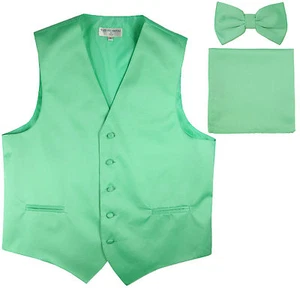 Nuevo Para hombres Chaleco Esmoquin Liso Chaleco y Moño Set Verde Agua Boda Formal - Imagen 1 de 4