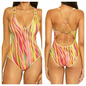 Becca Metallic One Piece Retro Swimsuit Size Medium - Picture 1 of 7
