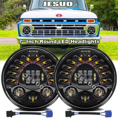 Pair 7" Inch Round LED Headlights Halo DRL FOR Ford F1 1948 1949 1950 1951 1952 Foto 1 de 4