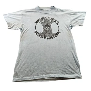 Vintage Save Henry Ford's Wildlife Preserve Hemd Herren mittelblau Waschbär 70er - Bild 1 von 12