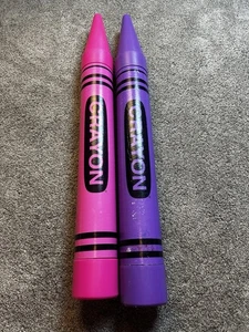 Vntg 1988 Giant Crayola Crayon Bank 35" Lot Of 2 Purple Pink READ - Picture 1 of 6