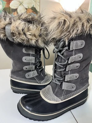 Sorel 'Joan Of Arctic' Gray Leather Faux Fur Waterproof  Snow Boots Women Sz 9.5 - Image 1 of 4