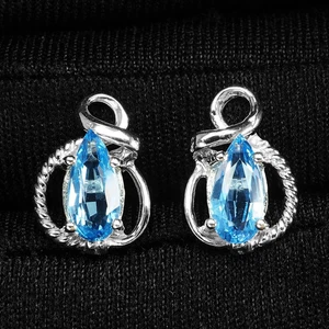 Funkelnde Schweizer Blautopas 1,65 Karat 925 Sterling Silber Handarbeit Ohrstecker - Bild 1 von 4