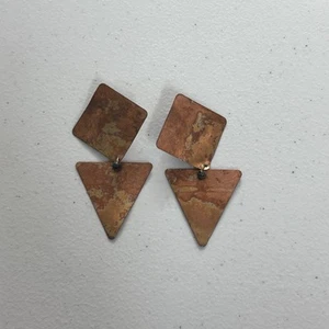 Bronze Silver Tone Brass Metal Earrings Triangle Lightweight Dangle Geometric - Picture 1 of 4
