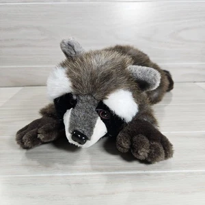 MJC International Raccoon Stuffed Animal Realistic Plush Laying 16" Floppy 1992 - Picture 1 of 7