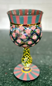 Handmade MacKENZIE CHILDS 1983 Circus Arbor Rose Water Glass Goblet Gold Accents - Picture 1 of 13