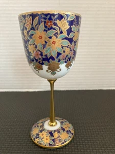JAPANESE SATSUMA PORCELAIN WINE GOBLET BY SHIBATA HAND PAINTED - Picture 1 of 6