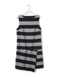 Banana Republic Black Gray Rugby Striped Asymmetric Mini Sheath Dress Sz 4 $140 - Picture 1 of 13