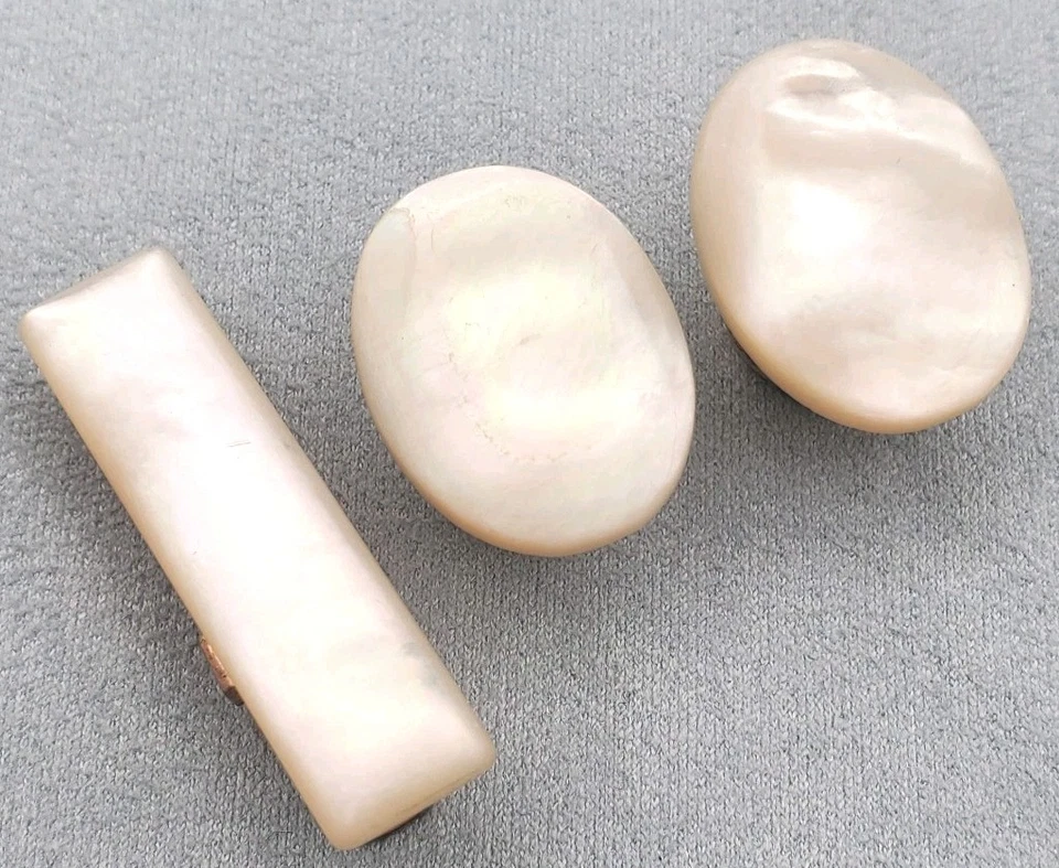 Vintage Tie Clip & Cuff Links Set Brass Mother of Pearlescent Cottagecore  - Image 1 of 4