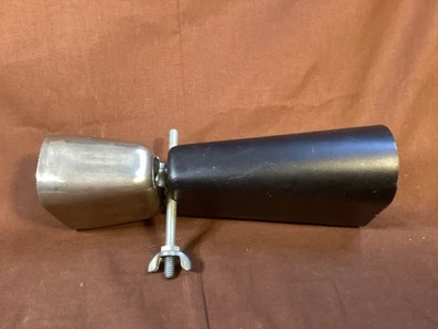 Double cowbell percussion instrument 2 1/2” metal 5” plastic with mounting bolt - Image 1 of 4