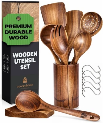 Wooden Utensil Set, Wooden Spoons for Cooking, Wooden Cooking Utensils Set wi... - Image 1 of 4