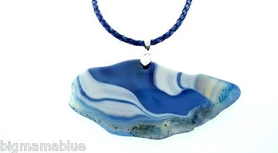 Collar Ágata Azul Unisex Piedras Preciosas Artesanales Cuero Cordón Reiki Joyería Curativa  Foto 1 de 3