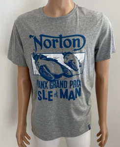 Large Norton Shirt w Manx Grand Prix Isle Of Man Pattern UK Motorbike Racing Tee - Picture 1 of 12