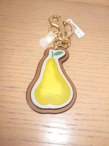 Coach PEAR Bag Charm In Leather & Signature "C" Coated Canvas Key Fob  C8249 NWT - Picture 1 of 5