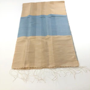 Carol Cassidy 100% Silk Table Runner 85x19 Beige Blue MINT HRJ - Picture 1 of 10