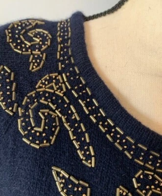 Vintage LIZ CLAIBORNE Elisabeth Winter Blue Sweater DRESS Beaded PLUS Size 2 XL - Image 1 of 4