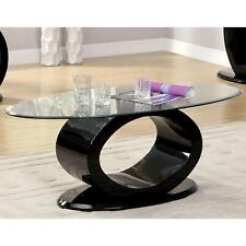 Coffee Table Black High Gloss Finished With Glass Top Modern 47-inch