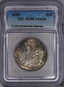 1828 Capped Bust Half Dollar 50c O-101 ICG AU58 Details - Very Lustrous! - Picture 1 of 2