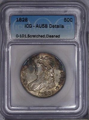 1828 Capped Bust Half Dollar 50c O-101 ICG AU58 Details - Very Lustrous! - Image 1 of 2