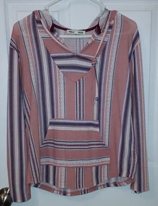 Wallflower Women’s/ Juniors Medium Hooded Aztec Pink/ Blue Long Sleeve Shirt - Picture 1 of 13