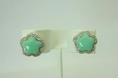 Pendientes De Diamante Y Turquesa En Oro Blanco De 14k 0.33 Ct - Imagen 1 de 4