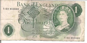 GREAT BRITAIN, 1 POUND,QEII, P#374e, ND(1966-70) - Picture 1 of 2