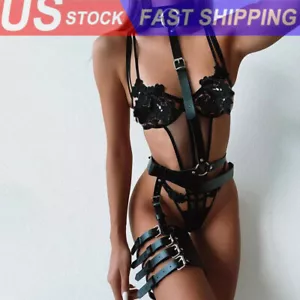 Leather Chest Garter Women Body Bondage Lingerie Waist Punk Cage Set Suspenders - Picture 1 of 14
