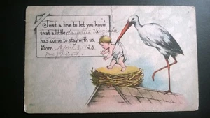 Antique Postcard 1920 "Baby born notice" Made in USA - Picture 1 of 4