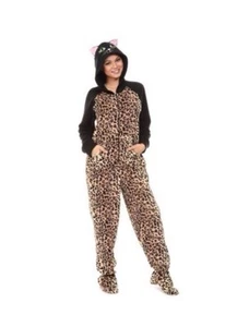 Leopard Hooded Footed Pajamas Fleece 1 PC Cats Costume XL or XXL NWT ALMOST GONE - Picture 1 of 4