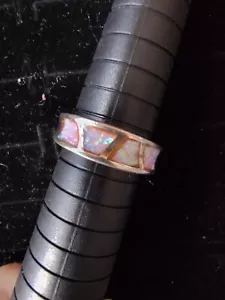 Pink Opal Inlay 925 Sterling Silver Ring size 7 - Picture 1 of 5