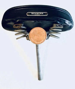 VTG Black SCHWINN Approved BICYCLE SEAT Dual Spring T80 w/Japan Reflector & Pole - Picture 1 of 24