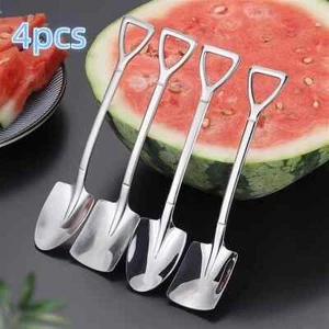 4pcs Shovel Shaped Stainless Steel Spoons Portable Design for Home Travel Use - Picture 1 of 10