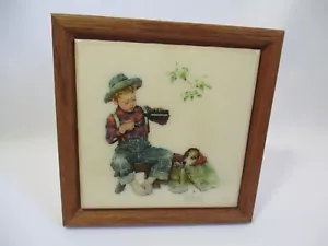Norman Rockwell Themed Trivet in Wood Frame 7.25x7.25 Vintage - Picture 1 of 13
