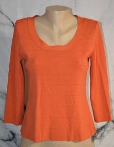 EMVIE'S FASHIONS Terra Cotta Orange Knit Top Small 3/4 Sleeve Horizontal Ribbing - Picture 1 of 6