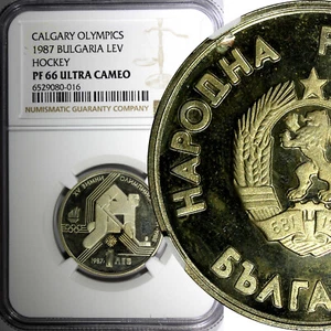 Bulgaria PRUEBA 1987 Lev NGC PF66 ULTRA CAMEO Juegos Olímpicos de Invierno - Hockey KM# 175(6) - Imagen 1 de 5