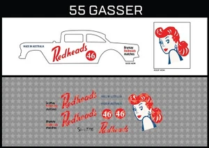 HotWheels(1/64),55 Gasser "Redheads (Red)" Waterslide,Printed White First,Decals - Foto 1 di 5