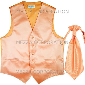 Nuevo Chaleco Esmoquin Para Hombre Chaleco Rayas Horizontales Ascot Corbata Baile de graduación Fiesta Melocotón - Imagen 1 de 2