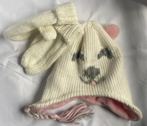 Girls creamy Puppy Winter Hat and Glove Set Child's size - New Without Tags - Picture 1 of 7