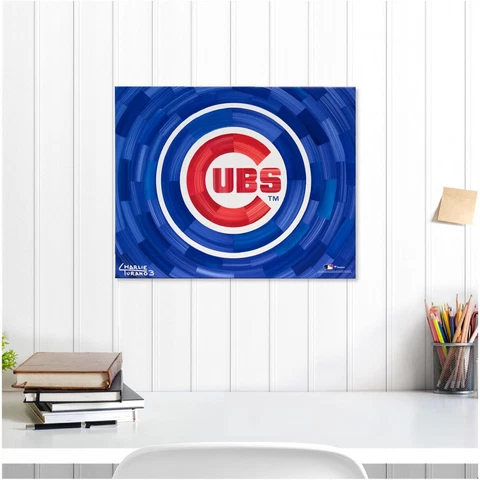 Chicago Cubs 16" x 20" Logo with Blue Abstract Background Gallery Wrapped Giclee Cover
