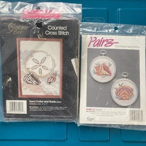 2 GOLDEN BEE Counted Cross Stitch Kit SAND DOLLAR & SHELLS beachy 60423 - Picture 1 of 6