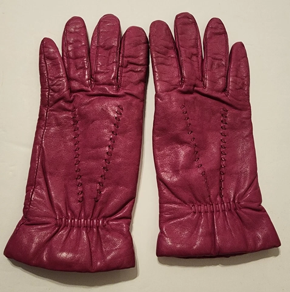 Guantes de cuero magenta Fownes vintage usados para mujer, talla 7,5 Foto 1 de 4