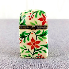 Small Vintage Ceramic Lidded Floral Greenery Trinket Box w/ Metal Bow Clasp