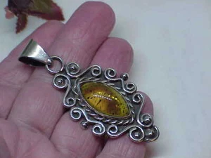 Vintage Mexiko Bernstein Anhänger 925 Sterling Silber 13,3 Gramm fabelhafter Nachlass Stk - Bild 1 von 5