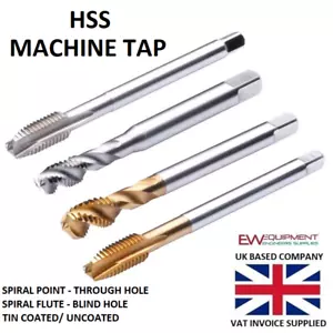 M3 M4 M5 M6 M8 M10 M12 Spiral Point Flute Machine Taps HSS Uncoated & TiN Coated - Picture 1 of 2