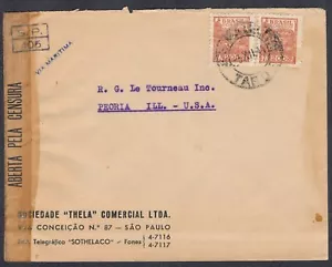 Brazil São Paulo to Peoria USA Censor Examined Cover 1944 Latin America Postage - Picture 1 of 2