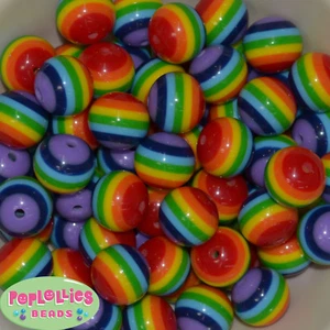 20mm Rainbow Stripe Chunky resin Bubblegum Beads 20 pc - Picture 1 of 1