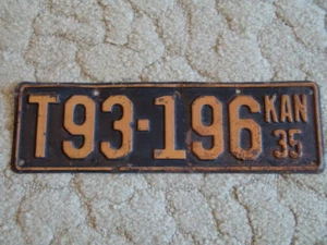 ANTIQUE 1935 KANSAS LICENSE TAG/PLATE #T93-196 - Picture 1 of 2