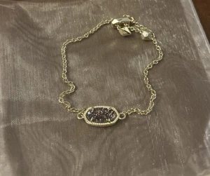 Kendra Scott Elaina Adjustable gold Plated Chain Bracelet In Purple Drusy - Picture 1 of 5