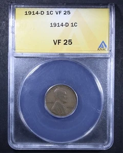 1914-D Lincoln Wheat Cent - 1c ANACS VF25 - Nice Coin! - Picture 1 of 4