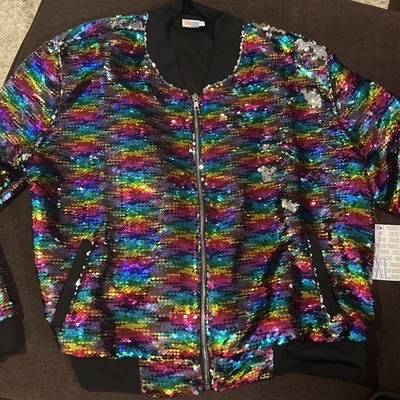 LULAROE ELEGANTE JAQUETA STEVIE BOMBER XL lantejoulas arco-íris bolso com zíper nova com etiquetas  - Imagem 1 de 4